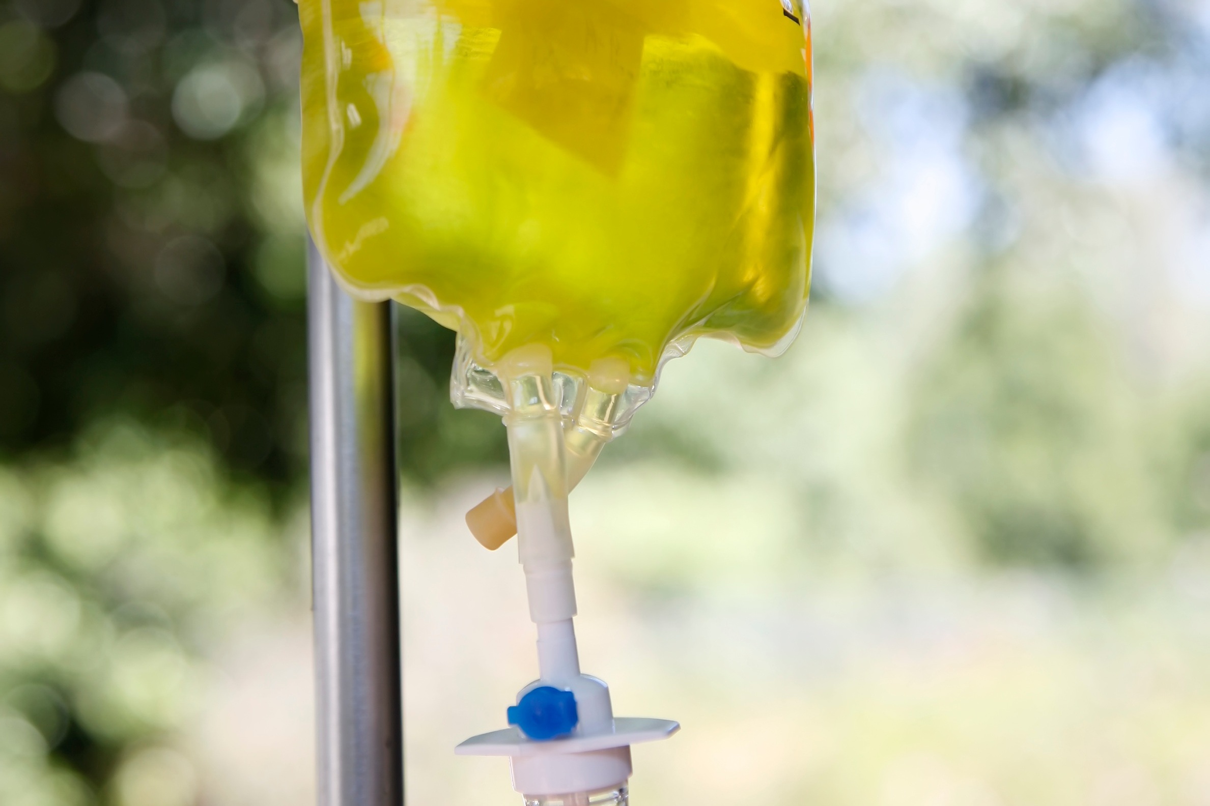 A medical Intravenous drip containing vitamin C.